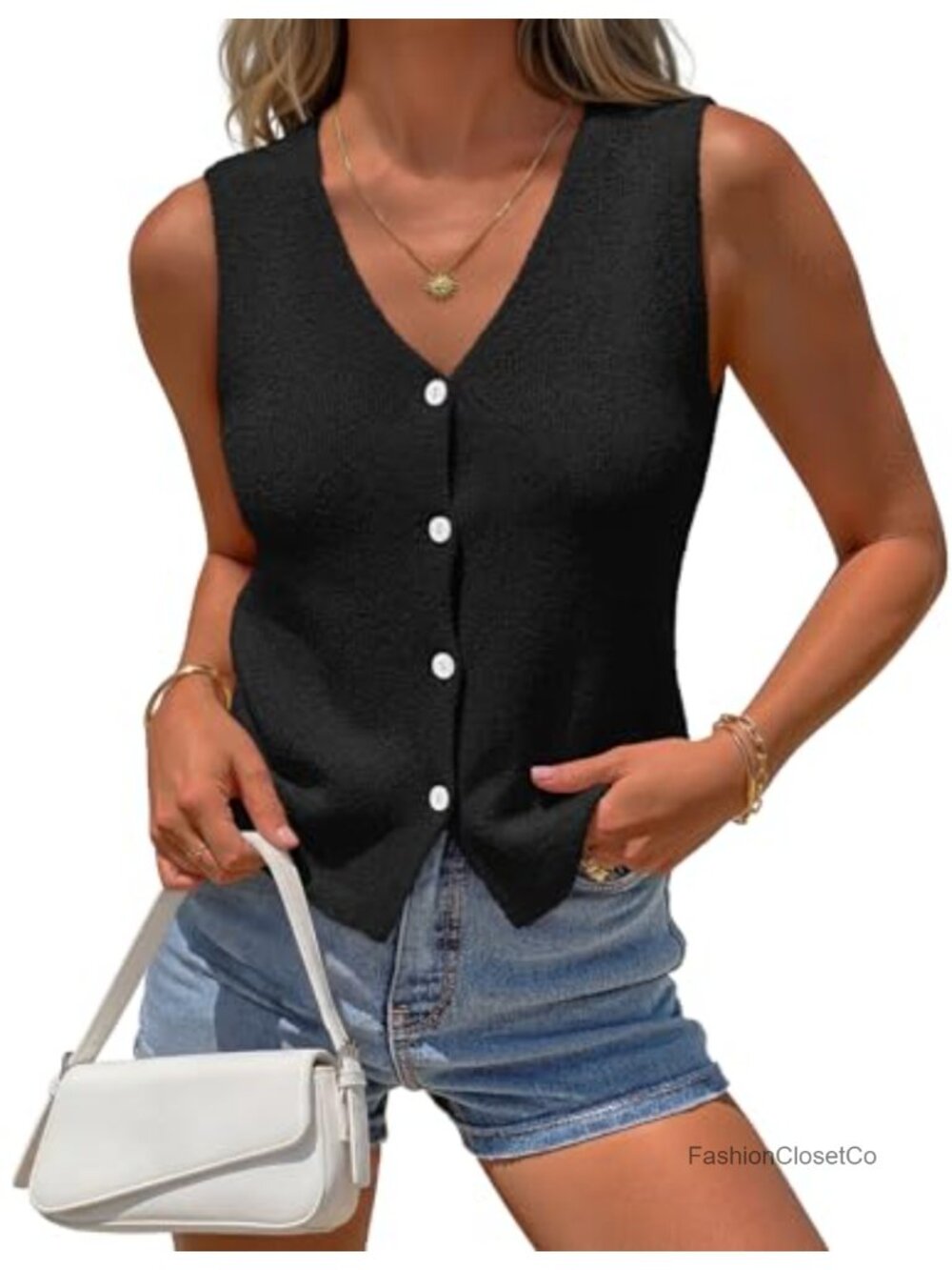 Sleeveless Knit Sweater Vest V-Neck Button Waistcoat Casual Cardigan Women's